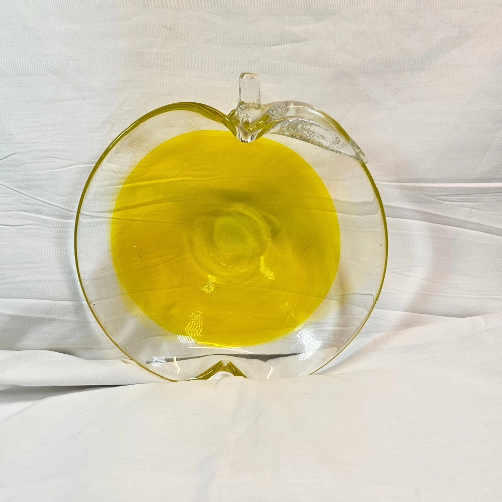 1960s Yellow and White Apple Shaped Glass Bowl or Ashtray